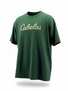 Cabela's Dark Green Short-Sleeve Tee with Cream Script Logo size 2XL